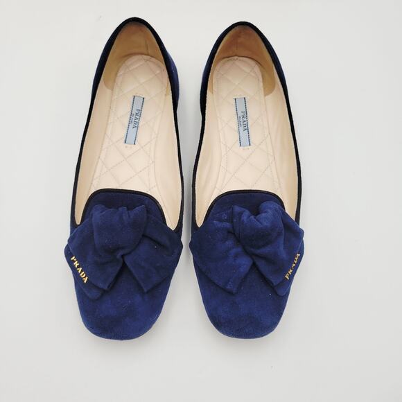 Prada Blue Suede Flat Shoes loafers flats Sz EU 38 US7.5 Camoscio Bicolo - Picture 7 of 16